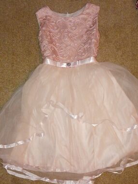 Girls Pink Floral Embroidered Tulle Party Dress